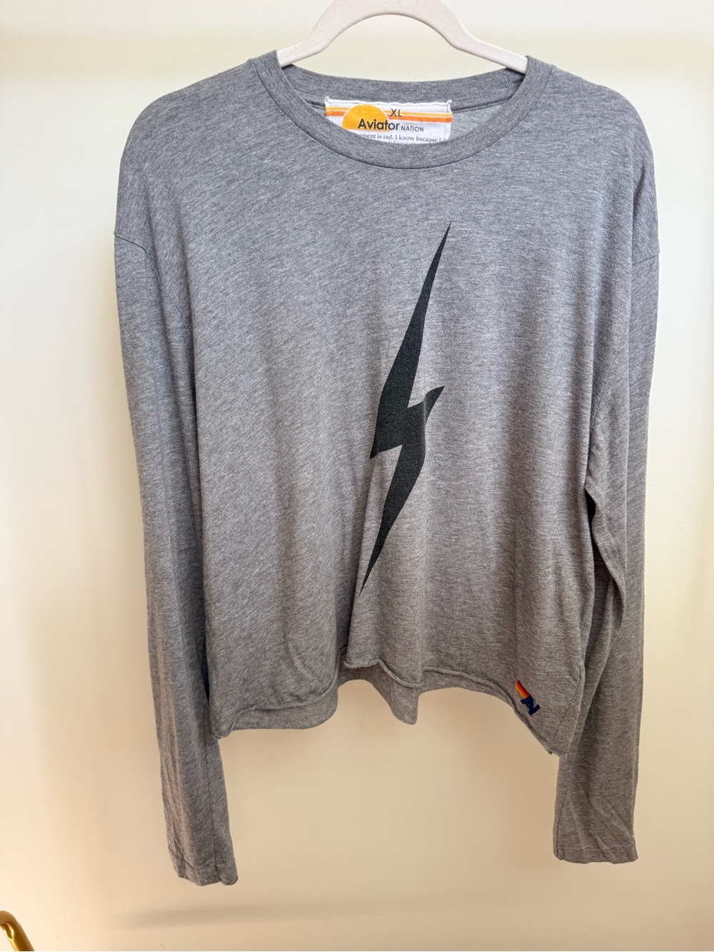 Aviator Nation Women’s Heather Gray Bolt Long Sleeve Boyfriend Tee